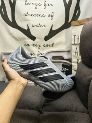 Adidas Gray Black Ribbed Monolithic Upper Laceless Slip-On Lifestyle Sneakers 5