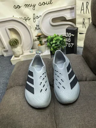 Adidas Gray Black Ribbed Monolithic Upper Laceless Slip-On Lifestyle Sneakers 10