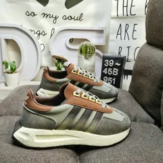 Adidas Gray Brown Retro Runner Silhouette Suede And Leather Upper Lifestyle Sneakers
