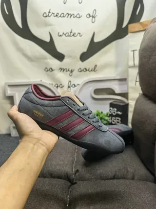 Adidas Gray Burgundy Suede Upper Three-Stripe Side Panel Lifestyle Sneakers 5