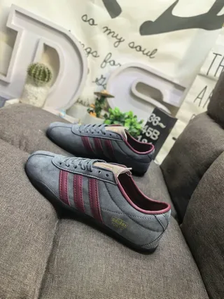 Adidas Gray Burgundy Suede Upper Three-Stripe Side Panel Lifestyle Sneakers 7