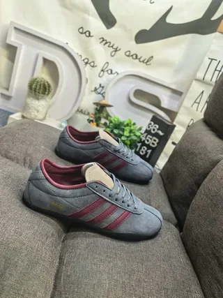 Adidas Gray Burgundy Suede Upper Three-Stripe Side Panel Lifestyle Sneakers 9