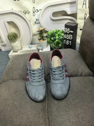 Adidas Gray Burgundy Suede Upper Three-Stripe Side Panel Lifestyle Sneakers 10