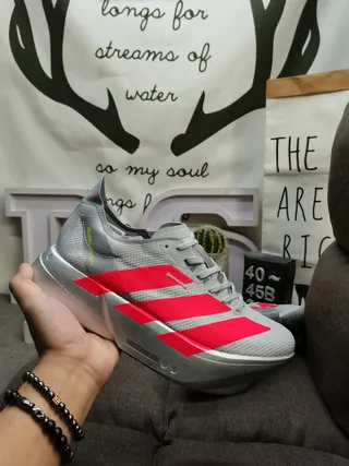 Adidas Gray Red Engineered Mesh Upper Sculpted Platform Midsole Running Shoes 5