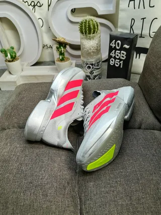 Adidas Gray Red Engineered Mesh Upper Sculpted Platform Midsole Running Shoes 6