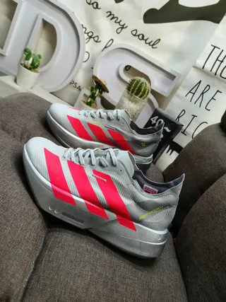 Adidas Gray Red Engineered Mesh Upper Sculpted Platform Midsole Running Shoes 7