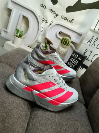 Adidas Gray Red Engineered Mesh Upper Sculpted Platform Midsole Running Shoes 9