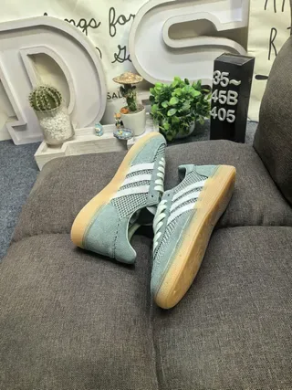 Adidas Green Beige Mesh-Suede Hybrid Upper Three-Stripe Side Branding Lifestyle Sneakers 6