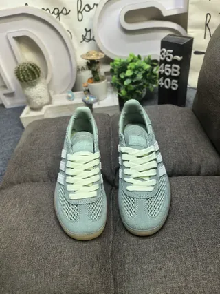 Adidas Green Beige Mesh-Suede Hybrid Upper Three-Stripe Side Branding Lifestyle Sneakers 10