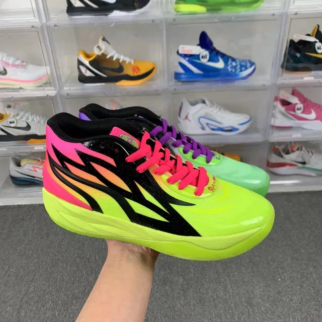 Adidas Vert Violet Silhouette Haute Dégradé Néon Partie Supérieure Chaussures de Basketball 3