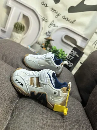 Adidas Kids White and Navy Velcro Strap Lifestyle Sneakers 24