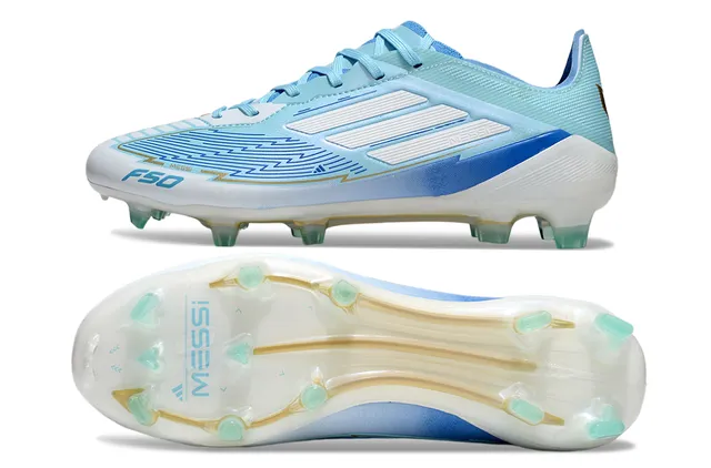 Adidas Messi Azul Claro Branco Textil Chuteira para Campo Firme 7