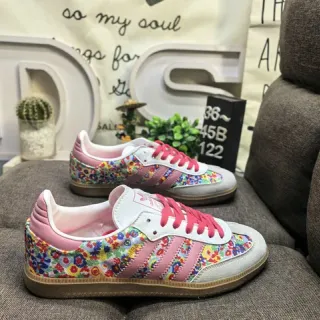 Adidas Multicolor Pink Floral-Print Textile Upper Accent Stripes And Laces Lifestyle Sneakers