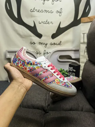 Adidas Multicolor Pink Floral-Print Textile Upper Accent Stripes And Laces Lifestyle Sneakers 5
