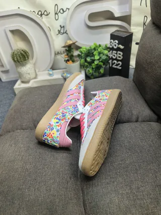 Adidas Multicolor Pink Floral-Print Textile Upper Accent Stripes And Laces Lifestyle Sneakers 6