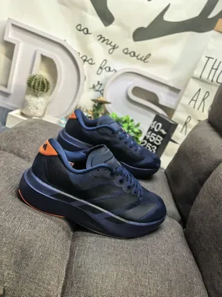 Adidas Navy Orange Knit Upper Sculpted Midsole Lifestyle Sneakers 9