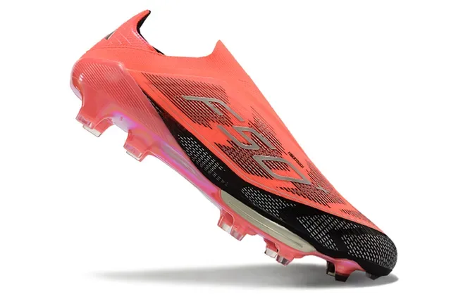 Adidas Sapatos de futebol laranja preto low-cut upper sintético cravos conicos moldados gramado firme 2