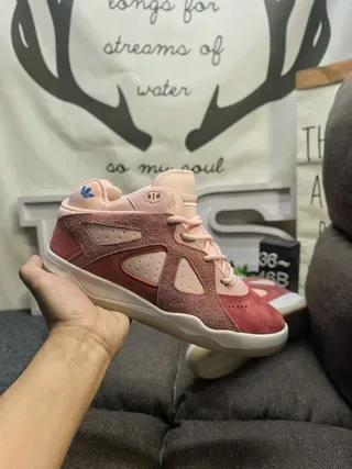 Adidas Pink Beige Layered Suede And Mesh Upper Triangular Perforated Side Panels Lifestyle Sneakers 5