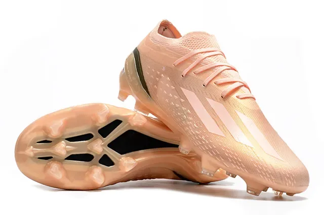 Adidas Sapatos de Futebol Rosa Bege Low-Cut Upper de Malha Sola Translucida Âmbar Placa para Campo Firme 3