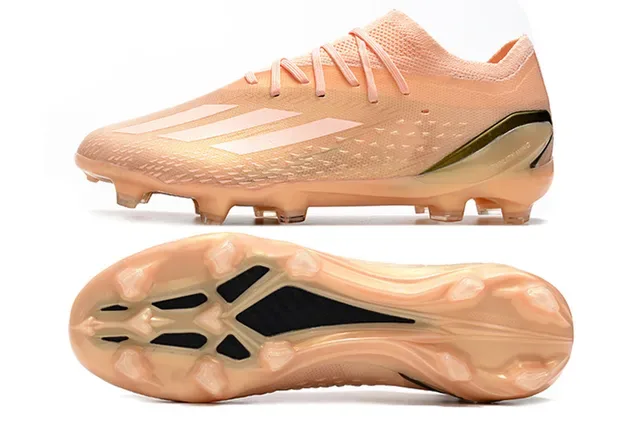 Adidas Sapatos de Futebol Rosa Bege Low-Cut Upper de Malha Sola Translucida Âmbar Placa para Campo Firme 5
