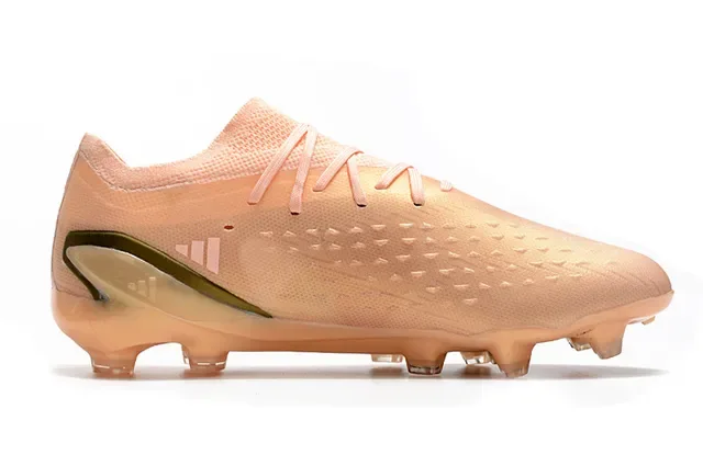 Adidas Sapatos de Futebol Rosa Bege Low-Cut Upper de Malha Sola Translucida Âmbar Placa para Campo Firme 7