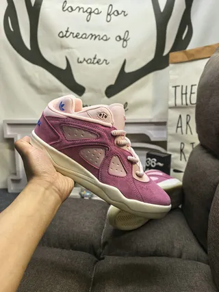 Adidas Pink White Low-Top Layered Suede-Mesh Upper Lifestyle Sneakers 5