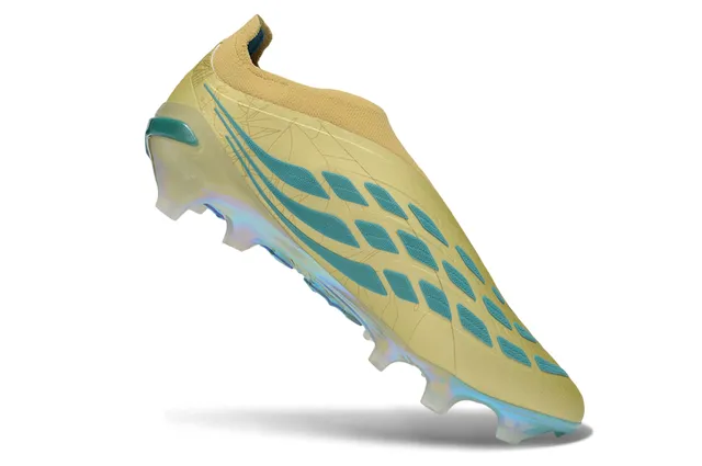 Adidas Predator Beige Azul Collar de Ajuste de Calcetín Talón Iridiscente Holográfico Suelo Firme Zapatillas de Fútbol 2