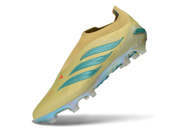 Adidas Predator Beige Azul Collar de Ajuste de Calcetín Talón Iridiscente Holográfico Suelo Firme Zapatillas de Fútbol 3