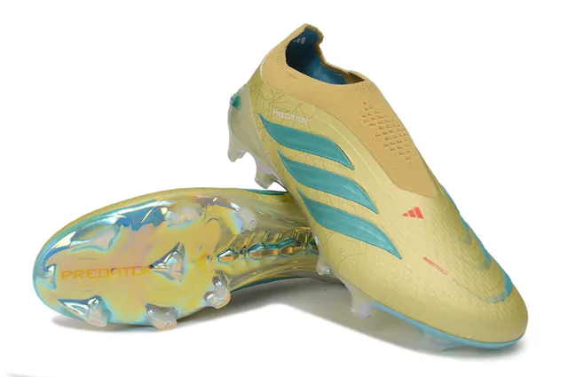 Adidas Predator Beige Azul Collar de Ajuste de Calcetín Talón Iridiscente Holográfico Suelo Firme Zapatillas de Fútbol 4