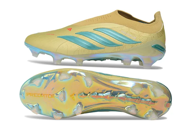 Adidas Predator Beige Azul Collar de Ajuste de Calcetín Talón Iridiscente Holográfico Suelo Firme Zapatillas de Fútbol 6