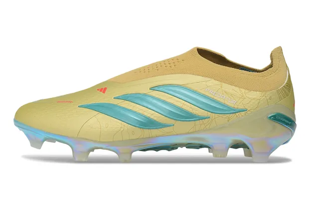 Adidas Predator Beige Azul Collar de Ajuste de Calcetín Talón Iridiscente Holográfico Suelo Firme Zapatillas de Fútbol 7