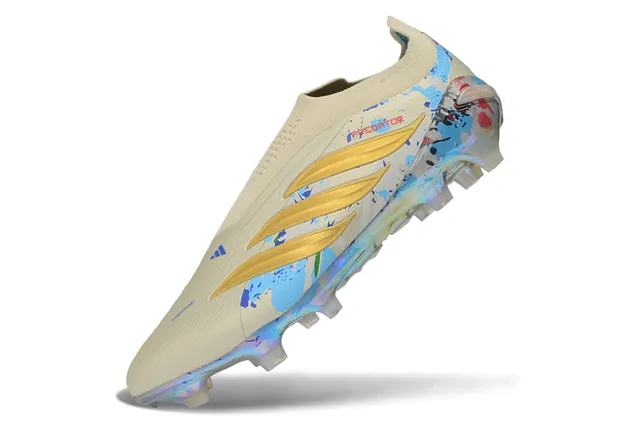 Adidas Predator Beige Multicolor Laceless Sock-Fit Upper Iridescent Holographic Outsole Firm-Ground Soccer Shoes 3