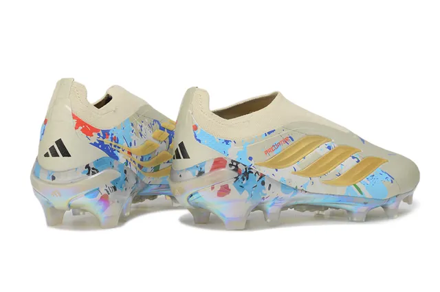 Adidas Predator Beige Multicolor Laceless Sock-Fit Upper Iridescent Holographic Outsole Firm-Ground Soccer Shoes 5