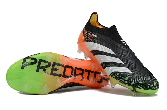 Adidas Predator Chaussures de football noir et orange col de chaussette upper synthétique à motif semelle pour terrain ferme 5
