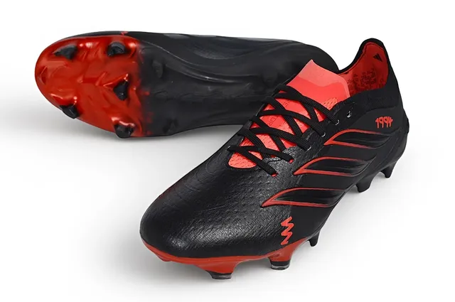 Adidas Predator কালো লাল লো-কাট বুটি কলার সিন্থেটিক লেদার আপার ফার্ম-গ্রাউন্ড সকার জুতো 5