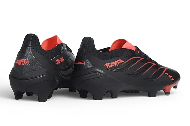 Adidas Predator কালো লাল লো-কাট বুটি কলার সিন্থেটিক লেদার আপার ফার্ম-গ্রাউন্ড সকার জুতো 6
