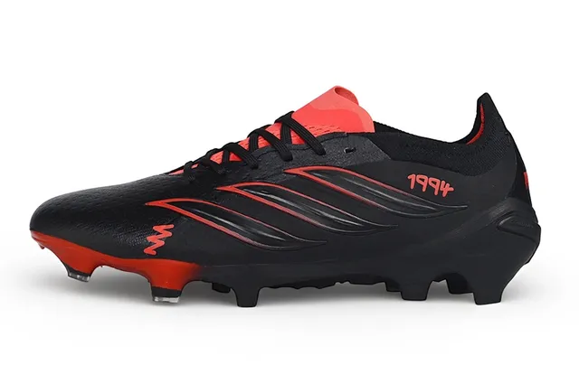 Adidas Predator কালো লাল লো-কাট বুটি কলার সিন্থেটিক লেদার আপার ফার্ম-গ্রাউন্ড সকার জুতো 8