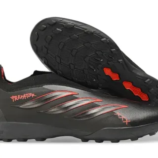 Adidas Predator काला लाल कम कट सिल्हूट मोल्डेड रबर स्टड्स टर्फ सोकर जूते