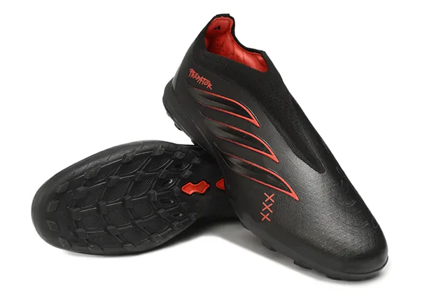 Adidas Predator Noir Rouge Coupe Basse Silhouette Caoutchouc Moldé Clous Chaussures de Football pour Pelouse 13