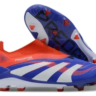 Adidas Predator Blue Orange Sock-Fit Collar Ribbed Synthetic Upper Firm-Ground Soccer Shoes