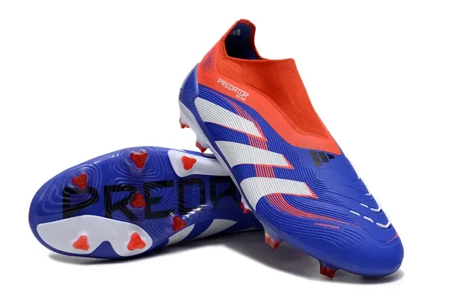 Adidas Predator Chaussures de football bleu orange col style chaussette tige synthétique côtelée pour terrain ferme 3