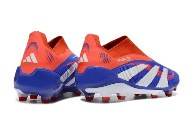 Adidas Predator Chaussures de football bleu orange col style chaussette tige synthétique côtelée pour terrain ferme 4