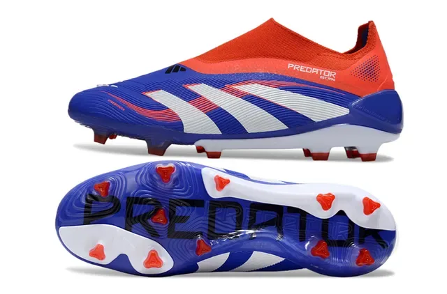 Adidas Predator Chaussures de football bleu orange col style chaussette tige synthétique côtelée pour terrain ferme 5
