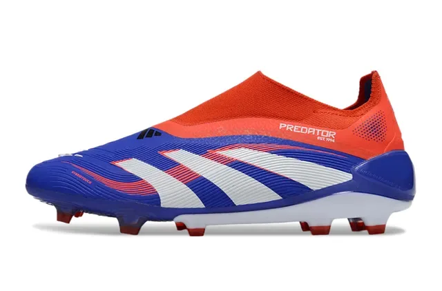 Adidas Predator Chaussures de football bleu orange col style chaussette tige synthétique côtelée pour terrain ferme 6