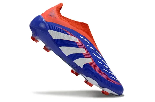 Adidas Predator Chaussures de football bleu orange col style chaussette tige synthétique côtelée pour terrain ferme 7