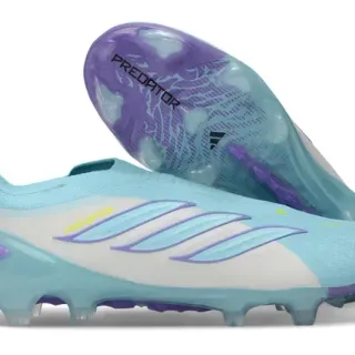 Adidas Predator Blue Purple Laceless Sock-Fit Upper Asymmetrical 3-Stripes Firm-Ground Soccer Shoes
