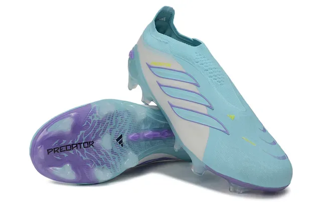 Adidas Predator Azul Roxo Sem Cadarço Upper Asimétrico 3-Stripes Campo Firme Sapatos de Futebol 3