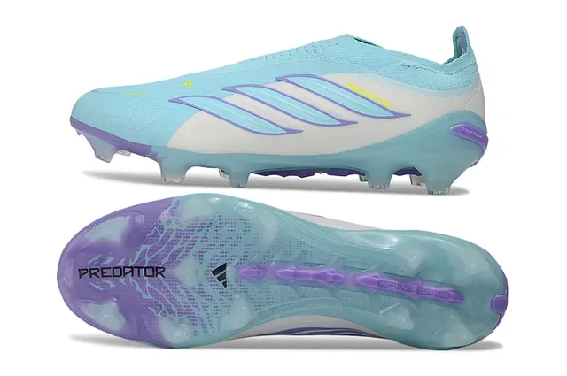 Adidas Predator Azul Roxo Sem Cadarço Upper Asimétrico 3-Stripes Campo Firme Sapatos de Futebol 6