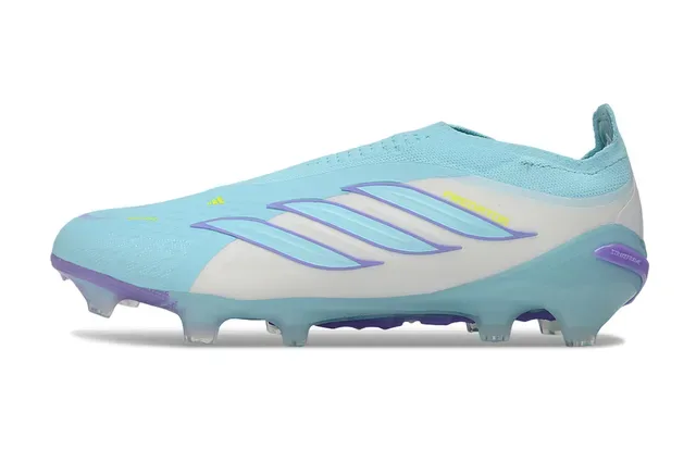 Adidas Predator Azul Roxo Sem Cadarço Upper Asimétrico 3-Stripes Campo Firme Sapatos de Futebol 8