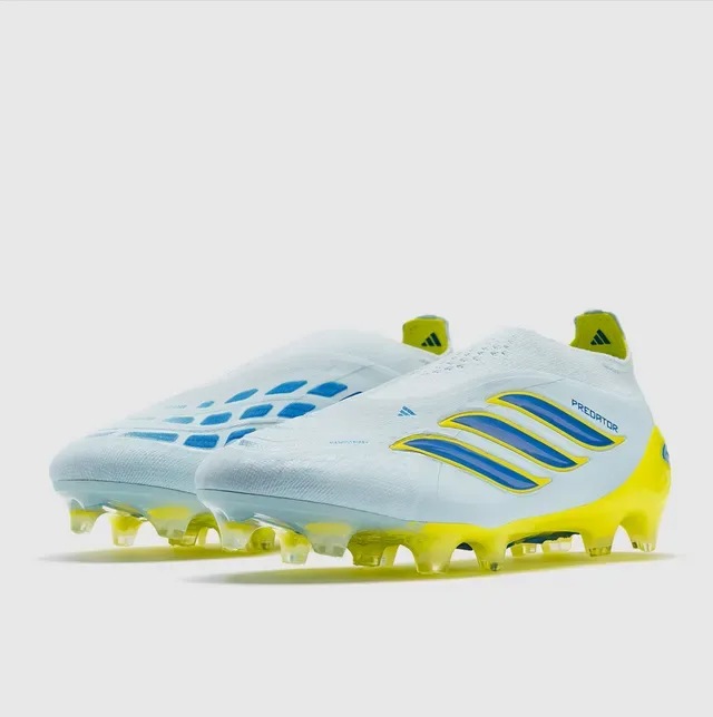 Adidas Predator Azul Amarelo Knit Upper Sock-Fit Collar Firm-Ground Sapatos de Futebol 2